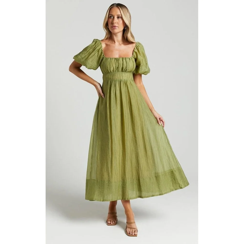 showpo green dress NWT Showpo More Than This Ruffle Strap Maxi